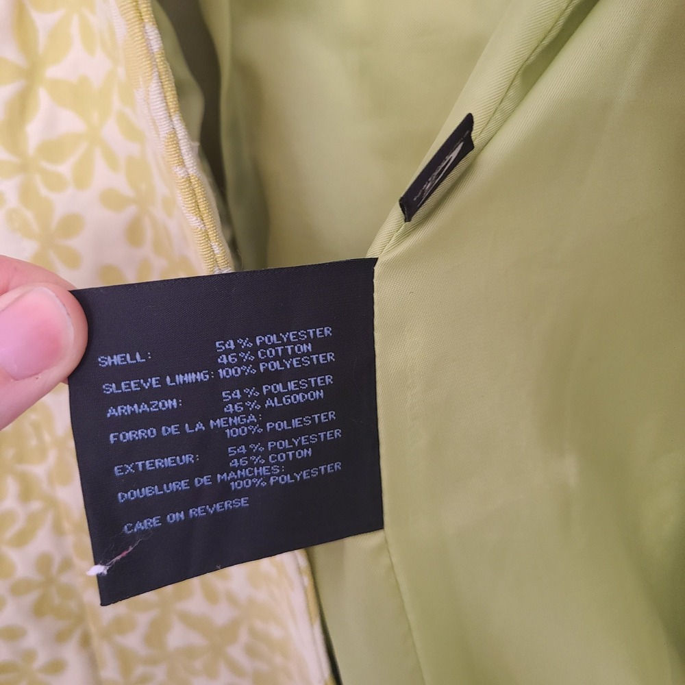 Nine West Sz M Lime Green Yellow Spring Floral Pea Coat Jacket Tailored Retro - Picture 6 of 11